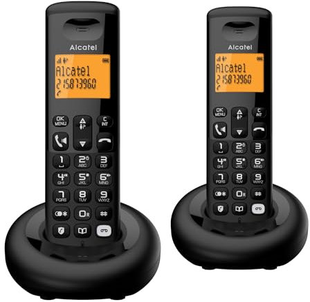 ALCATEL E260 SVoice Duo - DECT Cordless Phone with Answering Machine - Compact Design - Large Backlit Display - Handsfree - Unwanted Call Blocking - 2 Handsets - Black