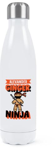 Personalised Ginger Ninja Double Wall Water Bottle Insulated Stainless Steel Sports Drinks 500ml White
