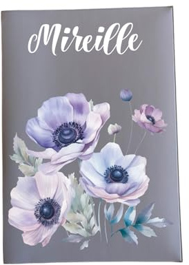Porte ordonnance motif fleurs pivoines pour ranger ordonnance, carte vitale, carte mutuelle, rangement dossier médical ref C1015 (Gris)
