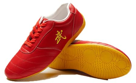 Zapatos de Artes Marciales for Hombres Cuero Transpirable Cómodo Suela de Goma Profesional Unisex Adulto Tai Chi Kung Fu Zapatos Ligeros Fitness Ejercicios matutinos Zapatos ( Color : Red , Size : 47