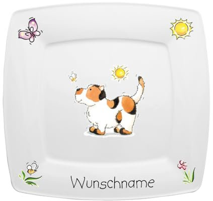 Doriantrade Frühstücksteller eckig Kinderteller Teller Porzellan Hund personalisierbar mit Wunschname Name Kindergeschirr mit Namen personalisiert
