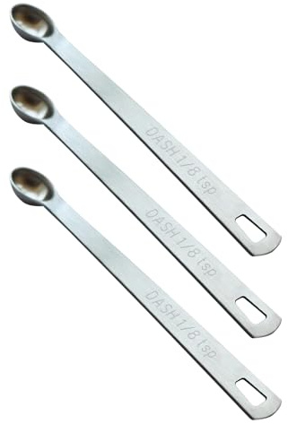 BERYLER® 3 Stück 1/8 Teelöffel (1/8 Teelöffel | 0,625 ml | 0,625 cc | 0,6 g) einzelner Messlöffel, nur kleiner Messlöffel, einzelne winzige Messlöffel, Edelstahl-Mini-Messlöffel