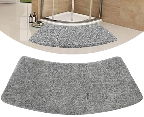 Fan-shaped Curved Bath Mat Plush Non Slip Corner Shower Floor Mat Household Strong Water Absorbent Bathroom Rug Machine Washable Bathroom Carpet for Bath room,14 * 40in