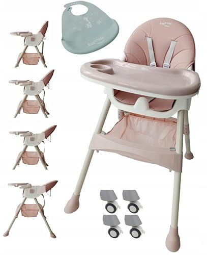 BDW - 4in1 Baby Stuhl - Hochstuhl Baby - ab 6 Monaten - Kinderstuhl mit Fußstütze, Gurt, Tisch - Kindersessel - Kinderhochstuhl, Hochstuhl Baby mit Liegefunktion, Babystuhl Klappbar - Rosa