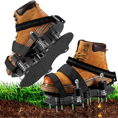 ZDDGNN Lawn Aerator Shoes, Nail Shoes, Scarifier for Lawn, Aerator for Lawn, with Spring Base, Gardening, Spike Shoes (Black)