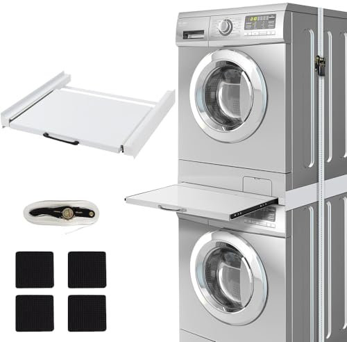 Telaio di collegamento in metallo con piastra estraibile, telaio intermedio ispessito, accessorio universale per lavatrice, asciugatrice, cesto portabiancheria, ripiano estraibile max. 150 kg, con