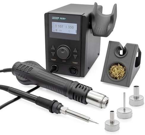 QUICK 707D+ 2in1 Reworkstation Sensor-geregelt und digital einstellbar, 800 Watt Heißluft 100-500°C bis 30L/Min, 70 Watt Lötkolben bis 480°C - SMD Reworkstation - Standby - Auto-Kühlsystem