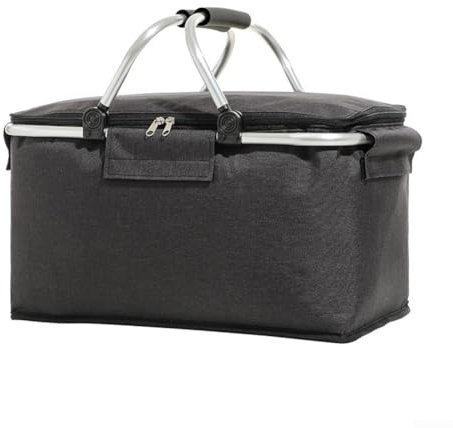 Panier de pique-nique isotherme, grande taille, pliable, sac isotherme, sac à déjeuner, panier de rangement pour camping, pique-nique, randonnée, shopping (noir)