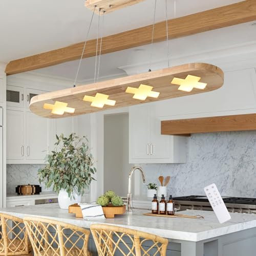 LED Hängelampe Esstisch Pendelleuchte Holz Rustikal Dimmbar 30W Mit Fernbedienung Kronleuchter Modern Höhenverstellbar Hängeleuchte Esszimmer Pendellampe Harz Wohnzimmer Arbeitszimmer Küchelamp