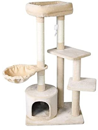 ASHSDI Katzen Kletterbaum Katzenbaum Hoch Katzen-Klettergerüst Massivholz-Sisal-Katzenstreu, Kratzbaum-Rahmenpfosten, Katzenregal, Geeignet for 1-3 Katzen Zum Spielen Katzenmöbel(Color:Beige)
