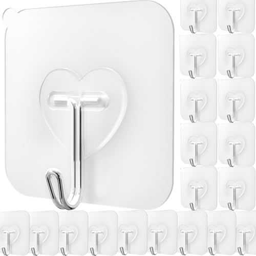 DGYB 20 Stück Transparente Haken, Wand Badezimmer Dusche Haken Hängend Handtuch Luffa Kranz Halter Selbstklebende Klebehaken - für Küche, Glas, Fenster, Bad, Toilette