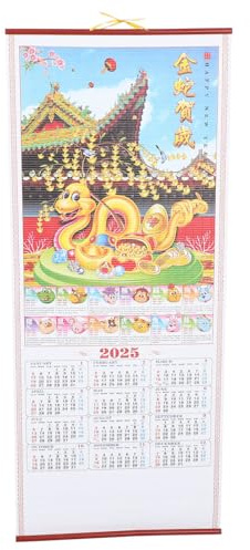 Operitacx 2025 Chinesische Wandkalender Jahr Der Schlange Chinesisches Tierkreiszeichen Schlange Hängende Schriftrollenkalender 2025 Jährliche Fengshui-Dekoration Aus Rattanimitat