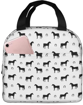 VOSERY Bolsa de almuerzo, lonchera para mujeres, hombres y adultos, minimalista, herradura, negra, aislada, bolsa de almuerzo a prueba de fugas, reutilizable, de gran capacidad, para el trabajo