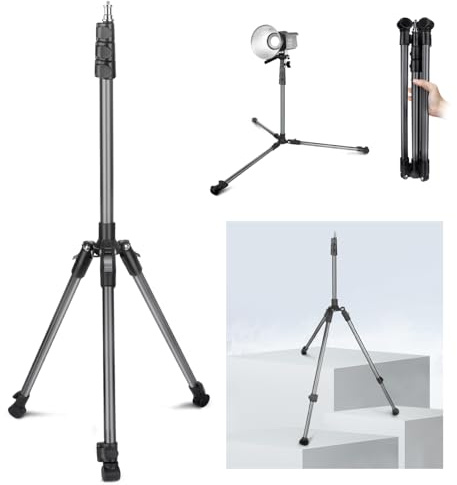 JEBUTU Soporte de luz para fotografía, trípode de 200 cm para viajes, soporte de luz con inclinación de 1/4 pulgadas, soporte de trípode portátil reversible para cámara, luz flash, luz estroboscópica,