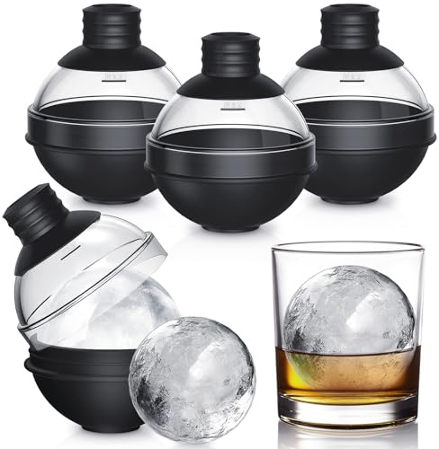 BOCHION Eiskugelform Groß für Whiskey, 4 XXL 6cm Eiswürfelform Kugel, EiswürfelbehäLter mit Deckel & Trichter, Bpa Frei, Silikon Runde Eiswürfel Form für Cocktails, Babynahrung und Getränke, Schwarz