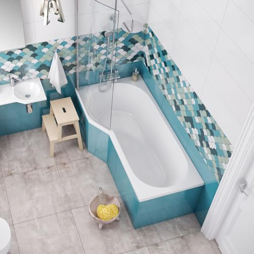 ECOLAM Badewanne Duschbadewanne Be Spot 160x80 cm links + Glasabtrennung | Set Acrylwanne + Glas Badewannenabtrennung Top QUALITÄT | Ablaufgarnitur Füße Komplett-Set Design