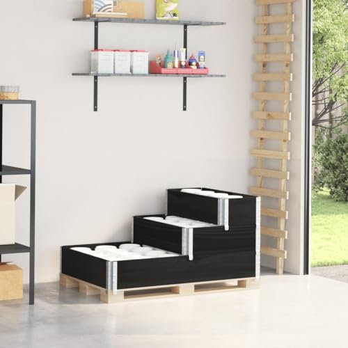 Higsose Jardinière pour terrasses - Cadre à palette - 3 compartiments - 120 x 80 x 60,5 cm - En pin massif - Rectangulaire - Design empilable - Pour plantes, légumes, herbes aromatiques - Noir
