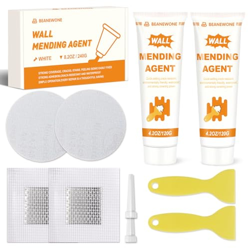 Beanewone Wall Filler Repair Kit, Wall Mending Agent White 2 x 120 g, Wall Filler Ready Mixed for Holes, Peeling, Graffiti, Crack