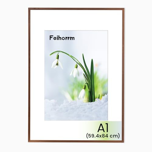 Feihorrm Bilderrahmen, A1 Fotorahmen aus Eiche, Mit gehärtetem Glas, Für 59,4x84 cm-Fotos ohne Passepartout oder 41x58,4 cm-Fotos mit Passepartout (Dunkel Braun, A1 (59,4x84 cm)/ 1x)