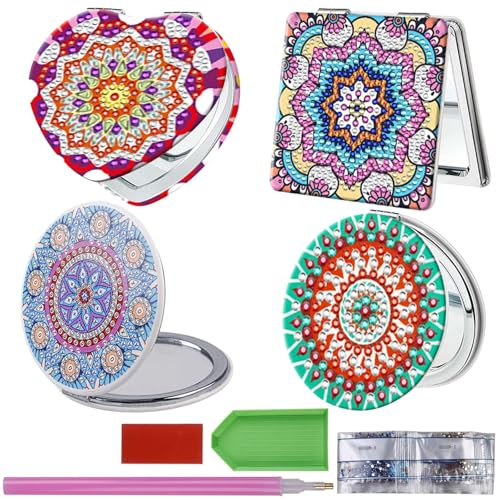 GBKDQQ DIY 5d Diamond Painting Spiegel, 4PCS Faltbarer Diamant Malerei Personalisiert Reisespiegel Art Craft Kit für Erwachsene und Kinder, Geschenke