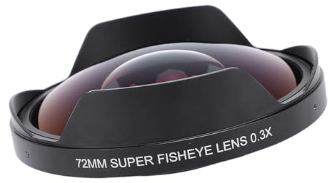 72MM Fisheye Lens, High Definition Wide Angle, Long Depth of Field, Metal Construction, with Hood, for Camcorder