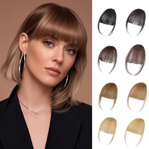 Flequillo de Clip, Flequillo Despeinado con Patillas, Extensión de Flequillo, Postizo con Clip, Flequillo Postizo para Mujeres Uso Diario (Flequillo Ligero Arena Dorada)
