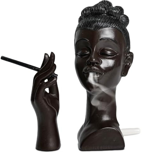 ZONSUSE Porta Incenso Donna Nera per Coni, Scultura D'arte Brucia Incenso, Bruciatore di Incenso a Forma di Testa di Donna, Porta Incenso Coni in Resina, Aromaterapia Decorazione Regalo (Lady)