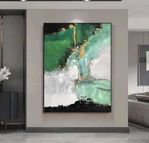 Cuadros verdes grandes para sala de estar, impresiones en lienzo, decoración de pared, pintura al óleo abstracta sobre lienzo, decoración 96 x 160 cm (38 x 63 pulgadas) con marco Flack