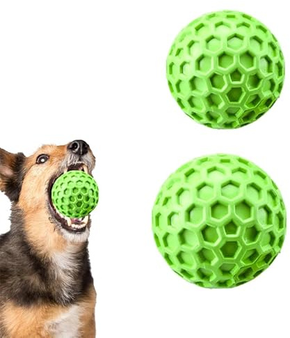 Neuytiky 2 Stück Hundeball,Hundespielzeug Ball, Unzerstörbar Hundespielzeug Ball aus Naturkautschuk, Quietschend Interaktives Kauspielzeug,Squeaky Dog Balls,Ø 5.5cm und 6.5cm (Grün)