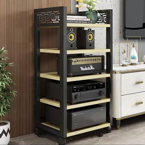 Stereo Cabinet AV Component Media Stand MultiTier Audio Rack Rolling Audio Tower FloorStanding Cabinet CD Player Stand Adjustable Corner Shelf Hifi Rack(Size:5 Tier,Color:White Maple)