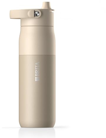 BRITA LARQ Essential Trinkflasche mit Strohhalm (680ml) beige - Edelstahl Wasser-Flasche, doppelwandige Isolierung (24h kalt), mit abnehmbarem Soft-Touch Henkel, spülmaschinengeeignet