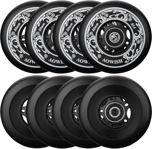 AOWISH 8-Pack Inline Skate Replacement Wheels 85A Outdoor Asphalt Formula Roller Blades Wheels Indoor Roller Blades Wheels with Bearings ABEC-9 & Floating Spacers (Black, 80mm)