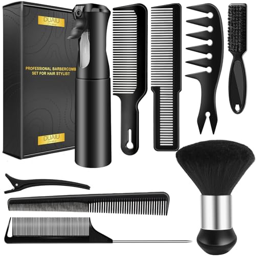DUAIU 9 Pcs Hair Comb Set Professional Barber Combs for Hair Stylist Premium Hair Cutting Combs with Hair Spray Bottle Neck Duster Brush Texture Comb Barber Comb Tools