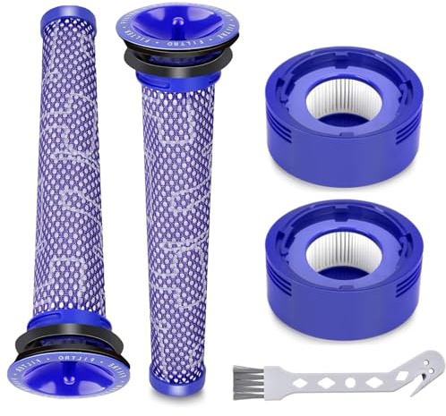 Dyson V7, V8 Animal and Absolute Cordless handheld Vacuum Filter Replacement Kit - 2 Pre-Filters, 2 Post-Filters, 1 Brush - Replaces Part # 965661-01 & 967478-01