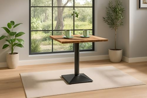 SAM Bistrotisch Brasileiro | 70 x 70 cm | Akazienholz massiv | Farbe: Natur | Gerade Kante | Schwarzes Metall-Säulengestell | Kleiner Esstisch/Säulentisch für Küche, Café & Esszimmer