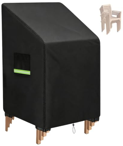 JXXPGG Stapelstühle Abdeckung, 600D Oxford wasserdicht (72 * 92 * 120CM) | Stuhlabdeckung Outdoor wetterfest, Schutzhülle für Stapelstühle/Gartenstuhl, reißfest, UV-beständig, Schwarz.