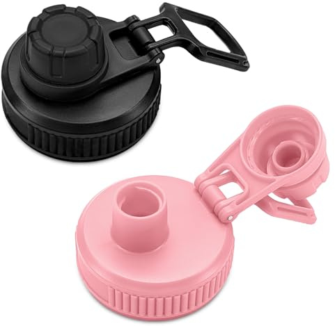 XccMe Spout Lid for Hydro Flask Wide Mouth Sport Water Bottles,2Pack Replacement Lids for Most 12,14,16,18,20,22,32,40,64oz Wide Mouth Water Bottles with Handle Easy to Carry (Pink+Black)