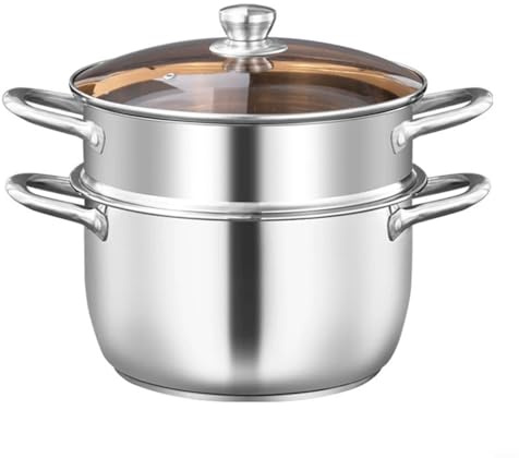 GANCEI Stock Pot 5L, cacerola grande antiadherente olla de cocina con tapa de vidrio 304 acero inoxidable doble oreja olla sopa hogar (B)