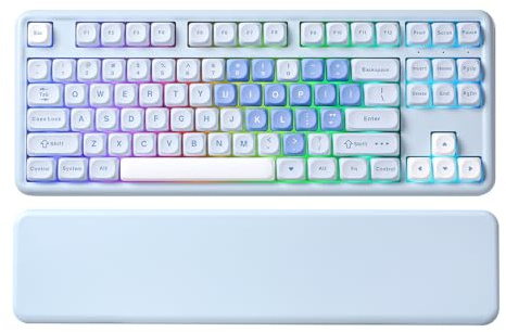 YUNZII B87 TKL Tastiera Meccanica Wireless (Blu Cuore, Milk V2) | QMK/VIA Personalizzazione, RGB, Tasti MOA, Poggiapolsi, Connessione Bluetooth5.0/2.4G/USB-C, NKRO Keyboard per Win/Mac