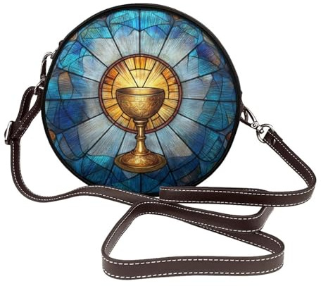Sac à bandoulière rond en cuir avec calice doré pour femme