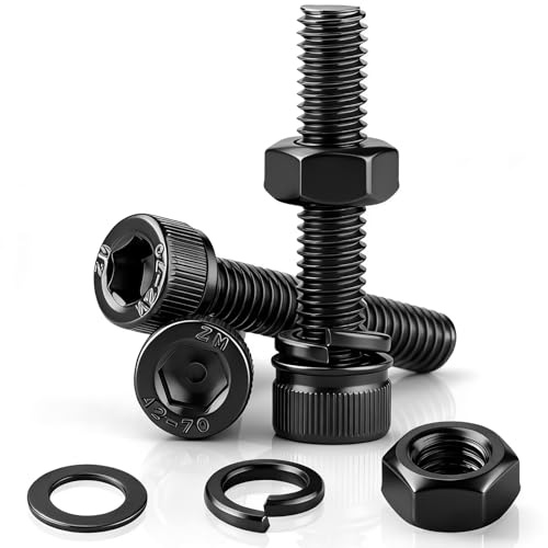 NZNSML 30 Pcs Hex Socket Head Cap Screws Bolts M8 x 40 mm Black Screws | Socket Screws DIN 912 Carbon Steel Full Threads Allen Bolts with Nuts and Washers for Fastener Repair Bicycle Home DIY