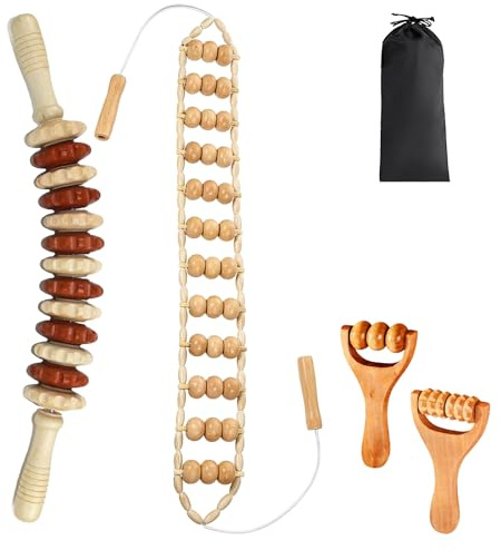 Giabuao 4 Stück Holz Massageroller Set,Faszienstab Holz Massage Roller Für Lymphdrainage, Anti-Cellulite, Faszienlockerung Und Körperformung，Massagestab Buche