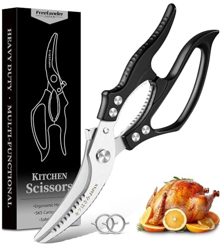 Freelander Poultry Shears Heavy Duty Kitchen Scissors, Meat Cooking Scissors with Non-Slip Handle, Kitchen Shears for Chicken, Meat, Bone, Fish, Vegetables and Seafood, Black