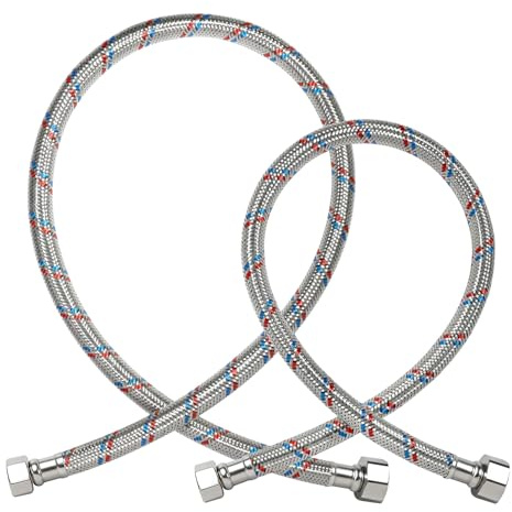 Praelian 2 teiliger Edelstahl-Flexschlauch 3/8 Zoll, Wasserhahn Schlauch, Anschlussschlauch Armatur Panzerschlauch mit Überwurfmuttern),für Wasserhahn,Küchenarmatur, silber G3/8 x M10,60cm 80cm
