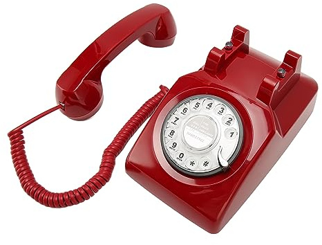 Sorandy Antik Retrotelefon med Modern Vetenskap och Teknik för Kontorshotell, Roterande Tangentbord (Röd)