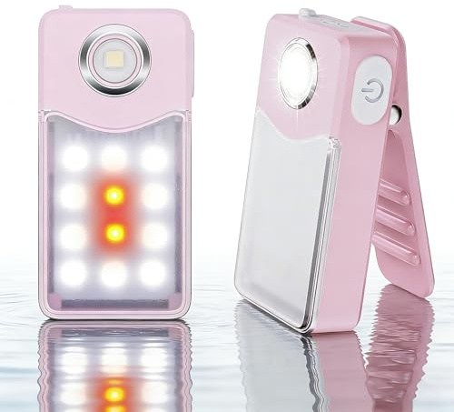 2 Stück USB-C wiederaufladbare Lauflicht, 3 Helligkeitsstufen, Spotlight, Flutlicht 2-in-1-Clip-Licht, IPX7 wasserdicht kompakte LED-Taschenlampe für Nachtlauf, Arbeit, Joggen, Camping (Farbe Rosa-2)