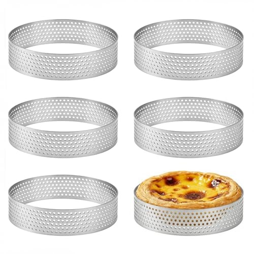 Havlock 6 PCS Ø 8cm Crumpet Rings Non Stick 430 Stainless Steel Perforated Tart Ring Circular Pastry Rings with Holes Pancake Mould for Tarts Pastries Mini Pizzas Mini Cakes Muffins Baking