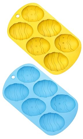 2 x Chocolate Easter Egg Mould - Chocolate Moulds - Silicone Moulds for Baking - 6 Cavity Non-Stick Easter Egg Silicone Cake Mould - Molds for Hot Choc Bombs, Jelly, Ice Cubes, Soap - Random Colours