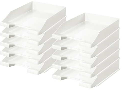 Briefablage Klassik Papiertiger DIN A4/C4, stapelbar, stabil, Ablagefächer, Briefkorb, Dokumentenablage, Ablagefach für Papier und mehr (weiß, 10er Pack, Briefablage)