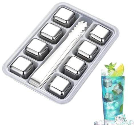 Wisylizv Cubetti di ghiaccio riutilizzabili, 8 pietre in metallo riutilizzabili, cubetti di ghiaccio riutilizzabili, per vodka, liquore, vino, caffè, succo, limonata, birra, amanti del bourbon